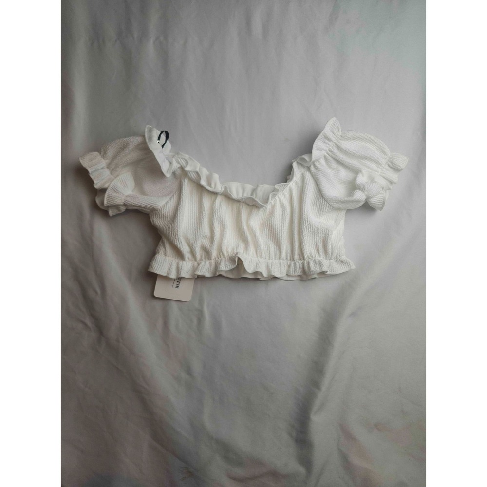 Perfectly Priscilla Off The Shoulder Crop Top Small White Knit Smocked Boho NWT